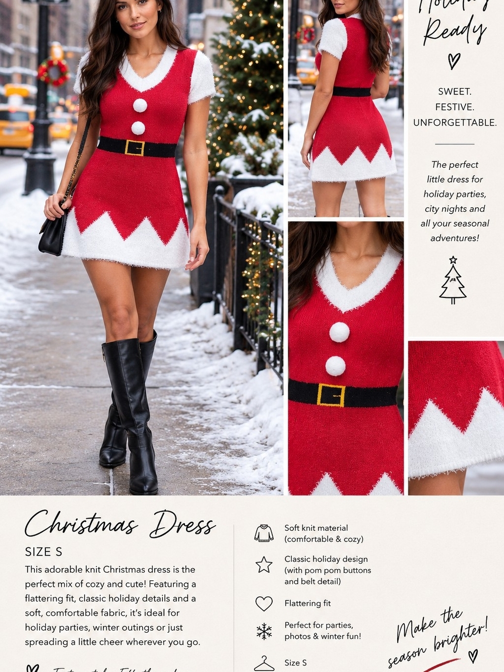 Planet Gold Red & White Festive Knit Midi Dress